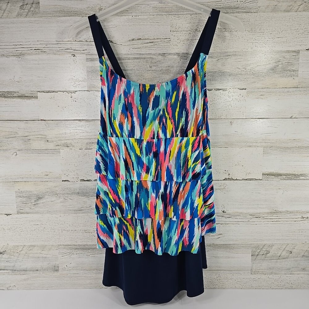 SONNET SHORES NAVY BLUE Multi Color Swim Dress Women’s Plus Size 18W WIRE FREE..